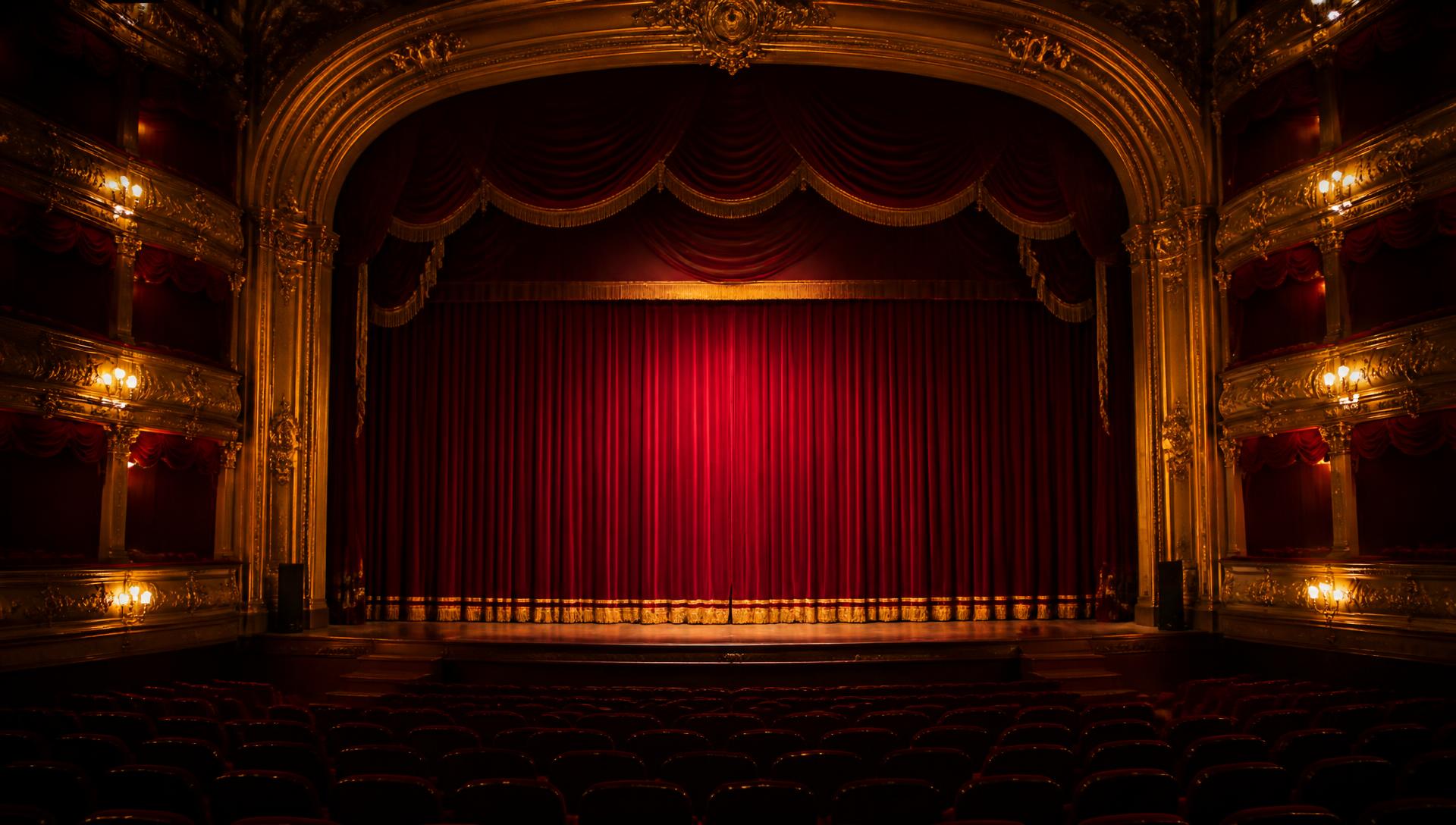 Grand opera stage with red velvet curtains
